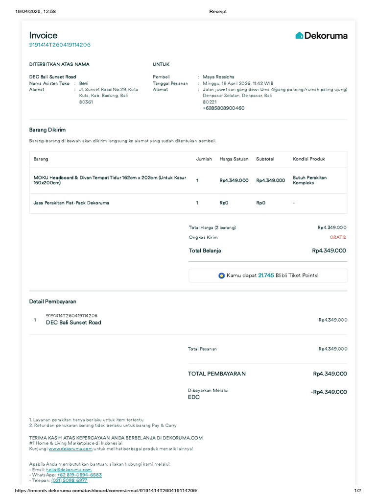 Receipt Kak Maya | PDF