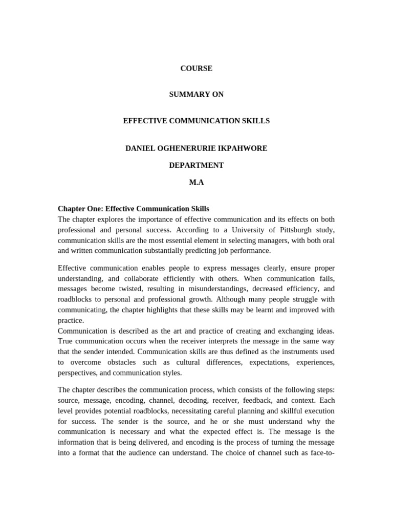 Communication Skill Summary | PDF | Body Language | Communication