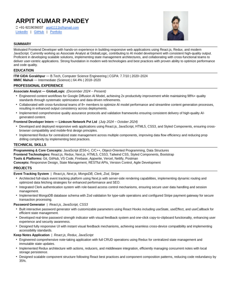 Arpit Kumar Pandey Resume | PDF | Computing | Software Engineering
