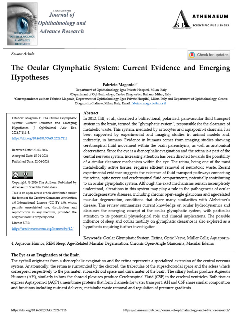 The Ocular Glymphatic System Current Evidence and Emerging Hypotheses ...