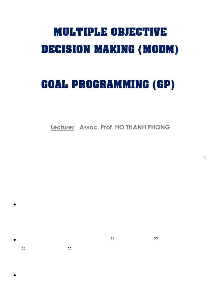 Ch6 Multi Objective DM-Part 2-Goal Programming | PDF | Mathematical ...