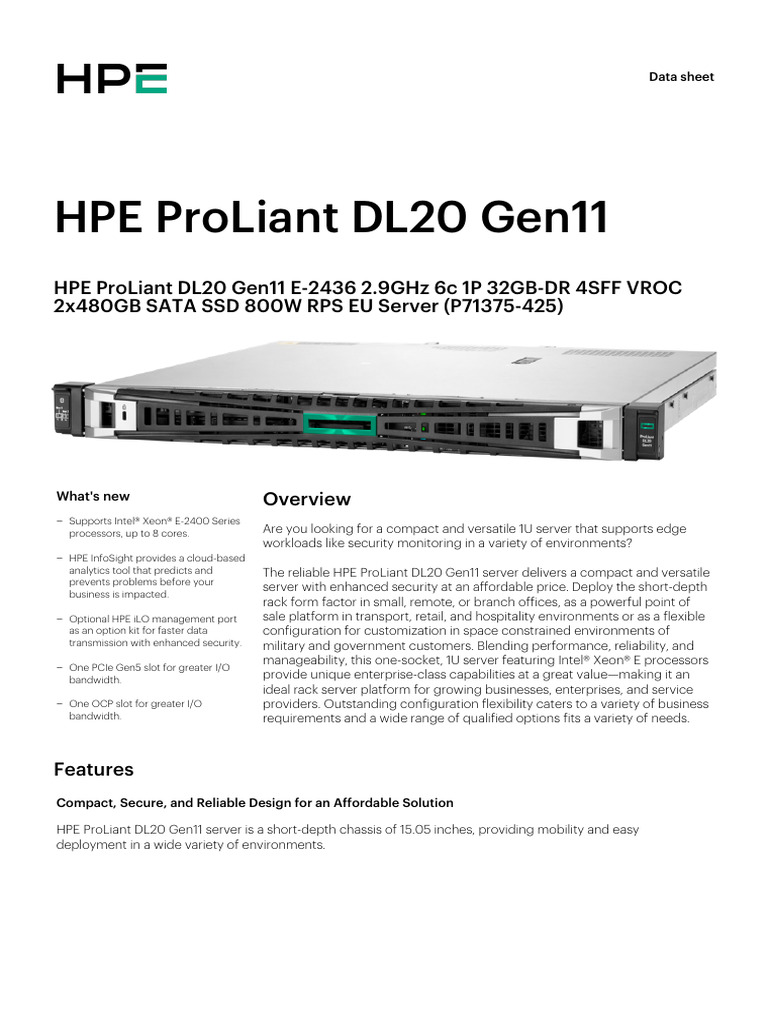 HPE ProLiant DL20 Gen11 | PDF | Computer Architecture | Computer Science