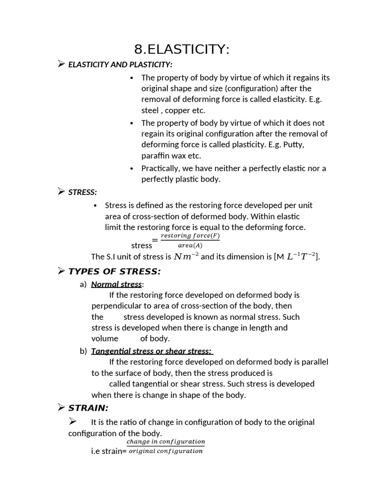 final elastaticity | PDF | Elasticity (Physics) | Deformation (Engineering)