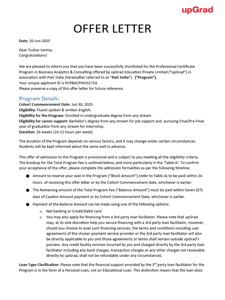 Admission Offer | PDF | Credit Card | Business