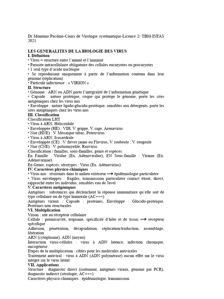 Cours de Virologie Tbm2 | PDF | Hépatite B | Virus