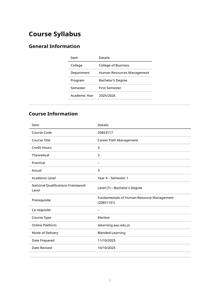 Course Syllabus – Career Path Management | PDF | Educational Technology ...