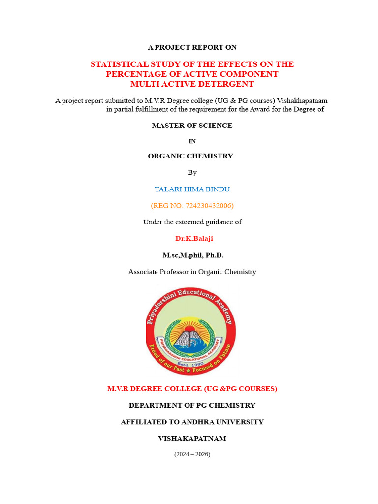 Talari Hima Bindu (Registration No. 724230432006). | PDF | Detergent ...