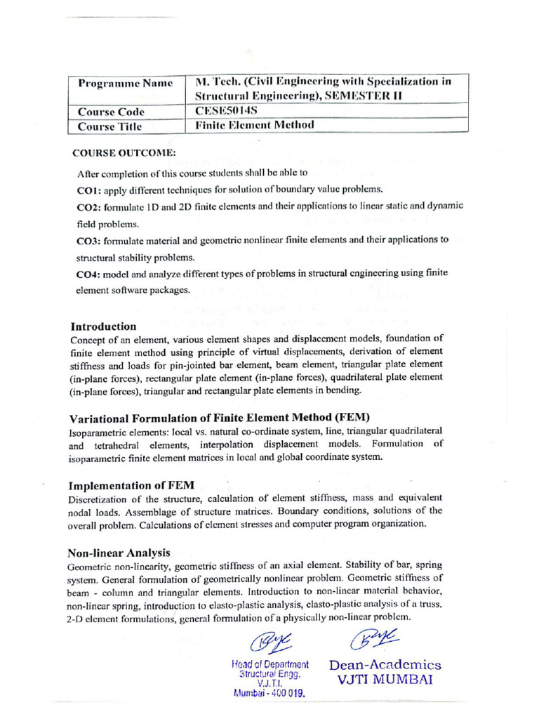 240220 Revised Syllabusof Mtech Structural 2022 23 | PDF | Finite ...