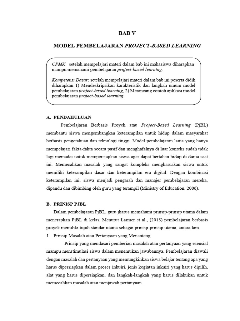 Bab 5 Model Pembelajaran Project Based Learning | PDF