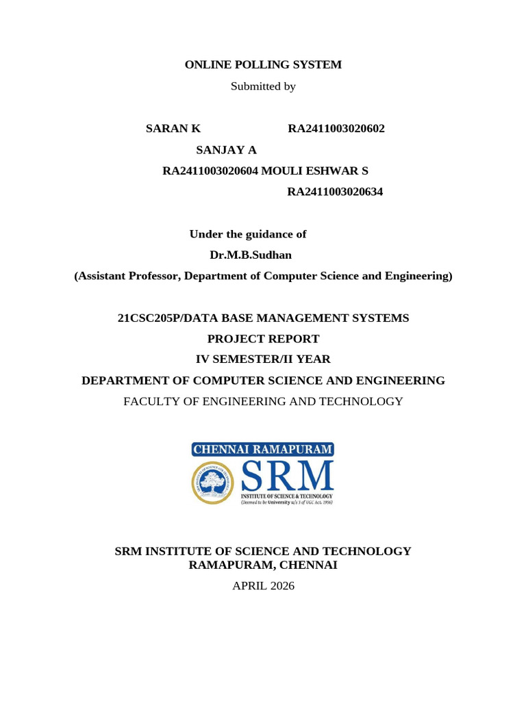 Batch 20 Final Report.dbms (3) | PDF | Databases | Voting