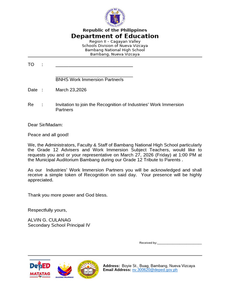Immersion Tribute Invitation Letter 2026 | PDF
