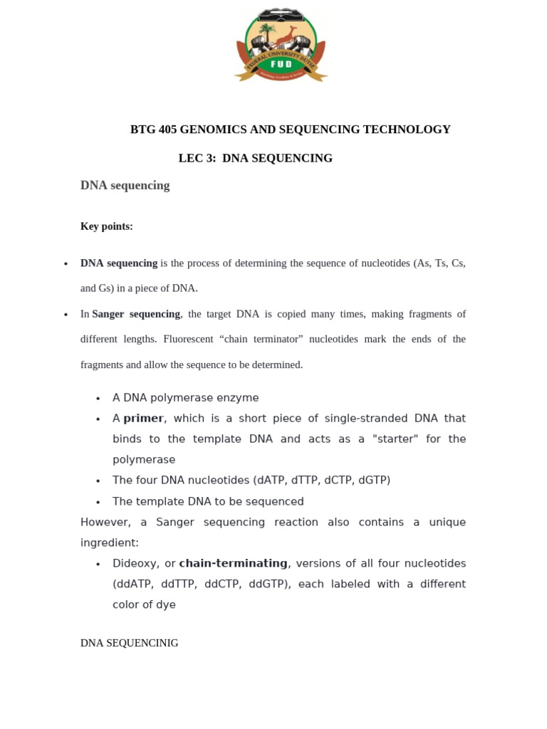 DNA Sequencing Note | PDF | Dna Sequencing | Dna