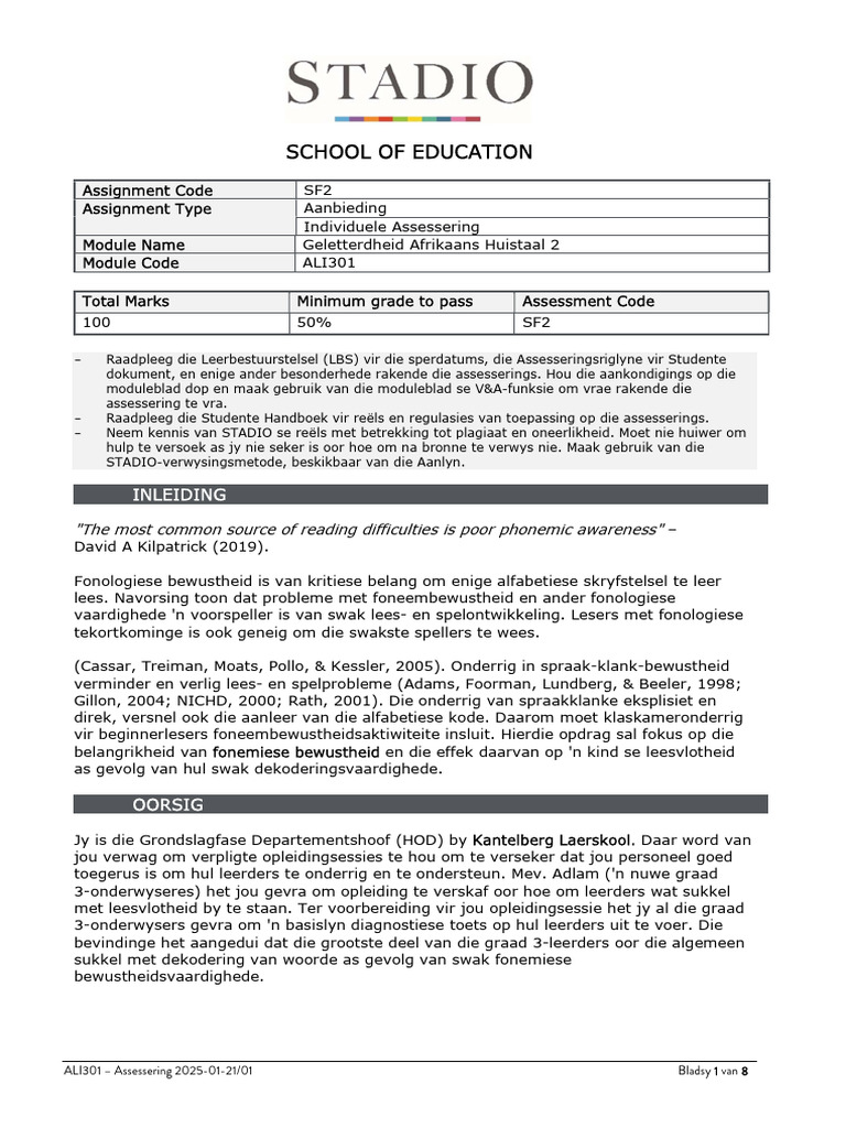 STADIO Assignment Template ALI301 - SF2 2025-1 | PDF
