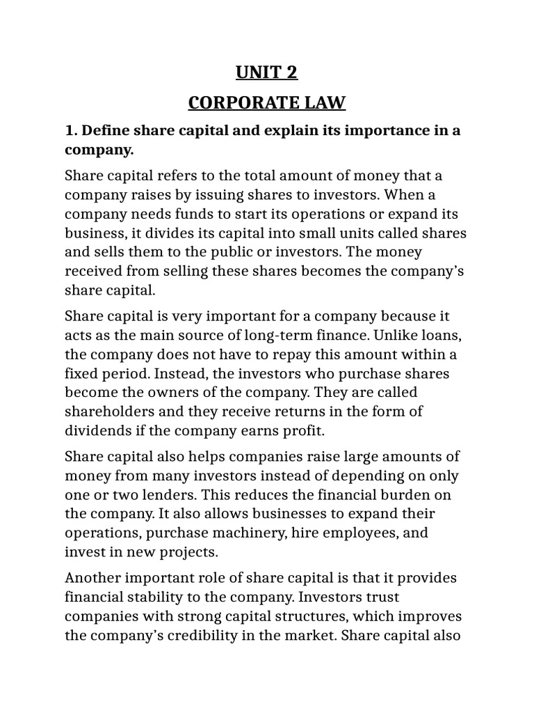 UNIT 2 CLaw Sample Questions | PDF | Financial Capital | Equity (Finance)