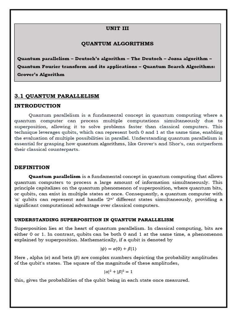UNIT 3-Quantum Algorithm | PDF | Quantum Computing | Quantum Mechanics