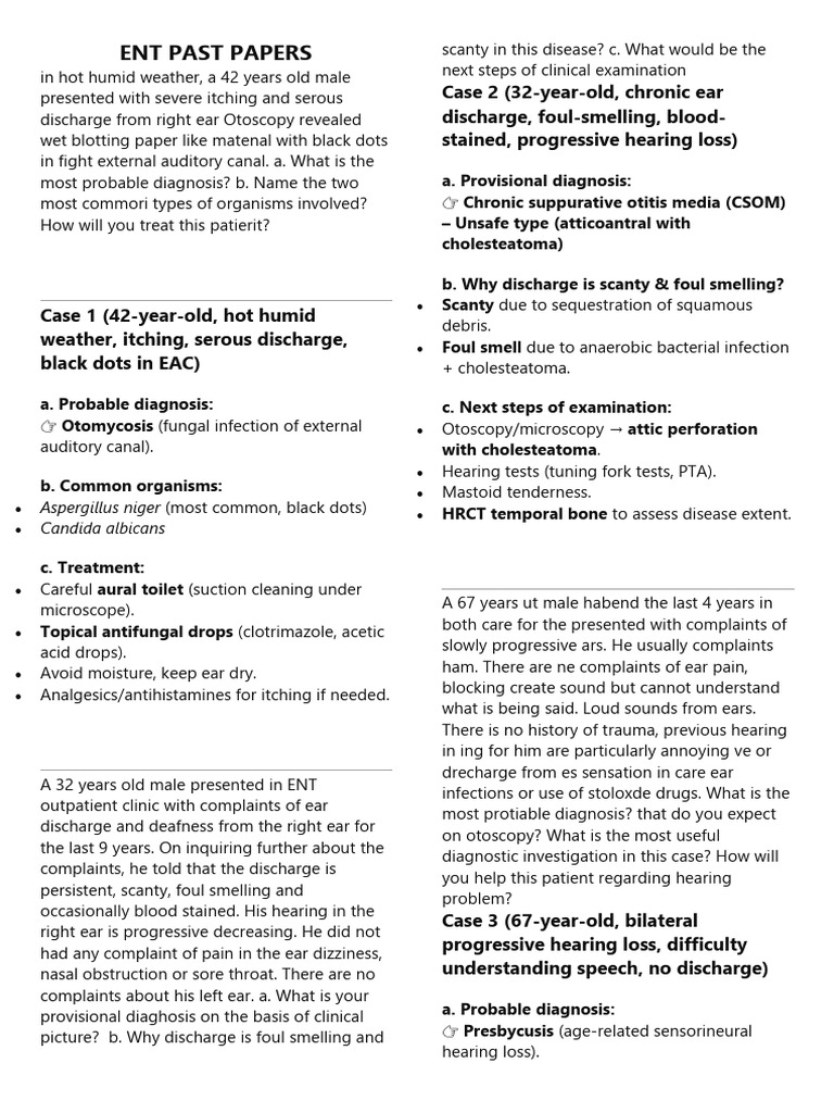 Ent Past Papers | PDF | Medical Specialties | Clinical Medicine