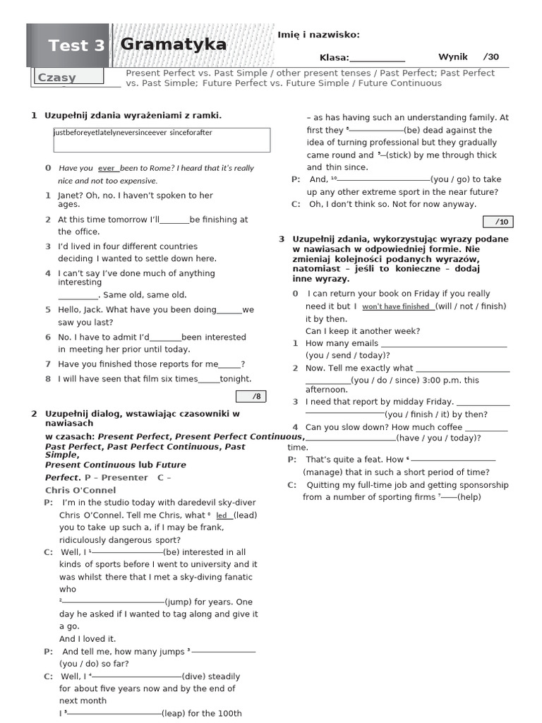 Gramatyka Test 3 | PDF | Language Mechanics | Grammar