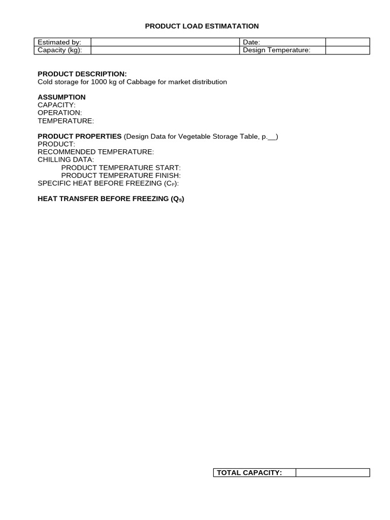 Product Load Estimatation Template | PDF