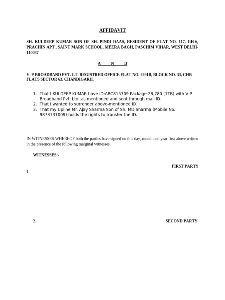 AFFIDAVIT Surrender | PDF
