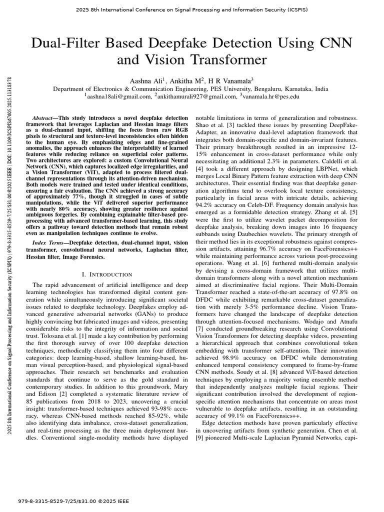 Dual-Filter Based Deepfake Detection Using CNN and Vision Transformer ...