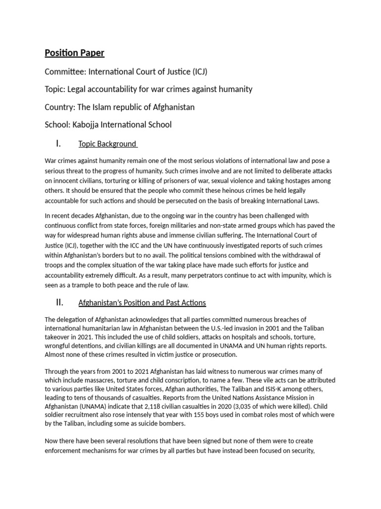 Afghanistan_Position Paper_ by Delegate Alvin Isabirye | PDF | Crimes ...