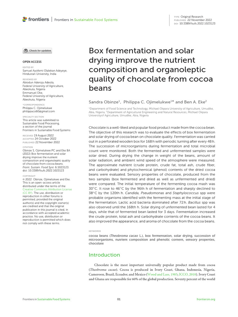 Box Fermentation & Solar Drying Improves Cocoa Quality | PDF ...