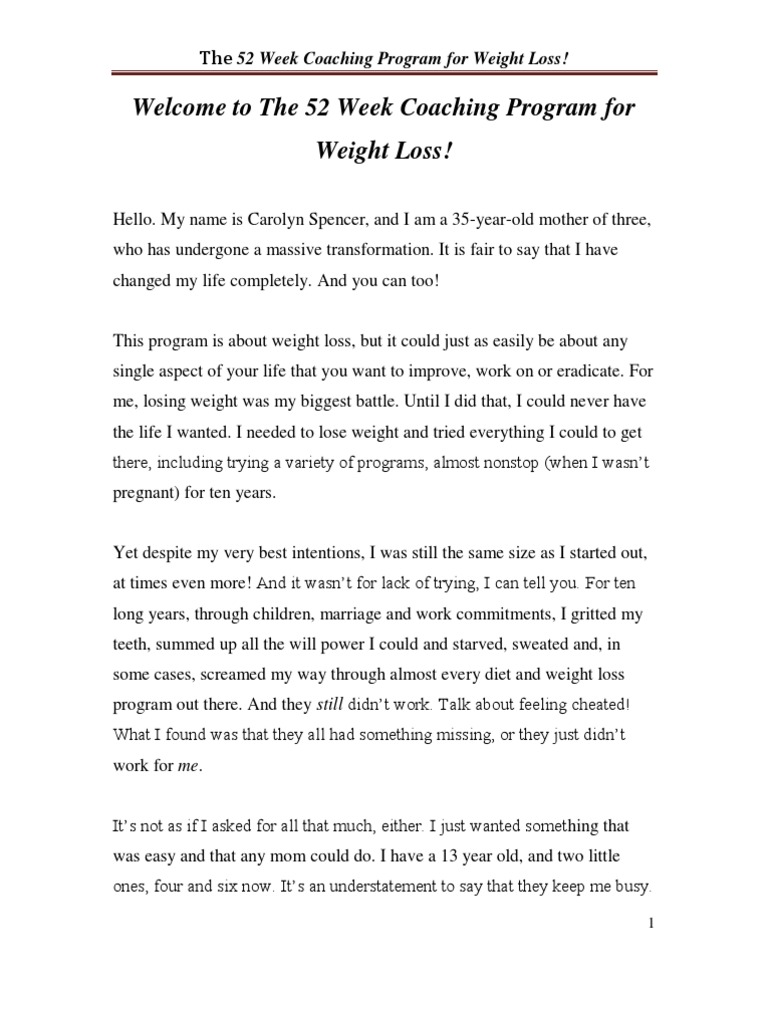 52-Week Weight Loss Coaching Program | PDF | Nut (Fruit) | Nutrition