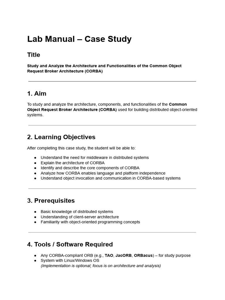 Lab Manual 8 Case Study CORBA | PDF | Common Object Request Broker ...