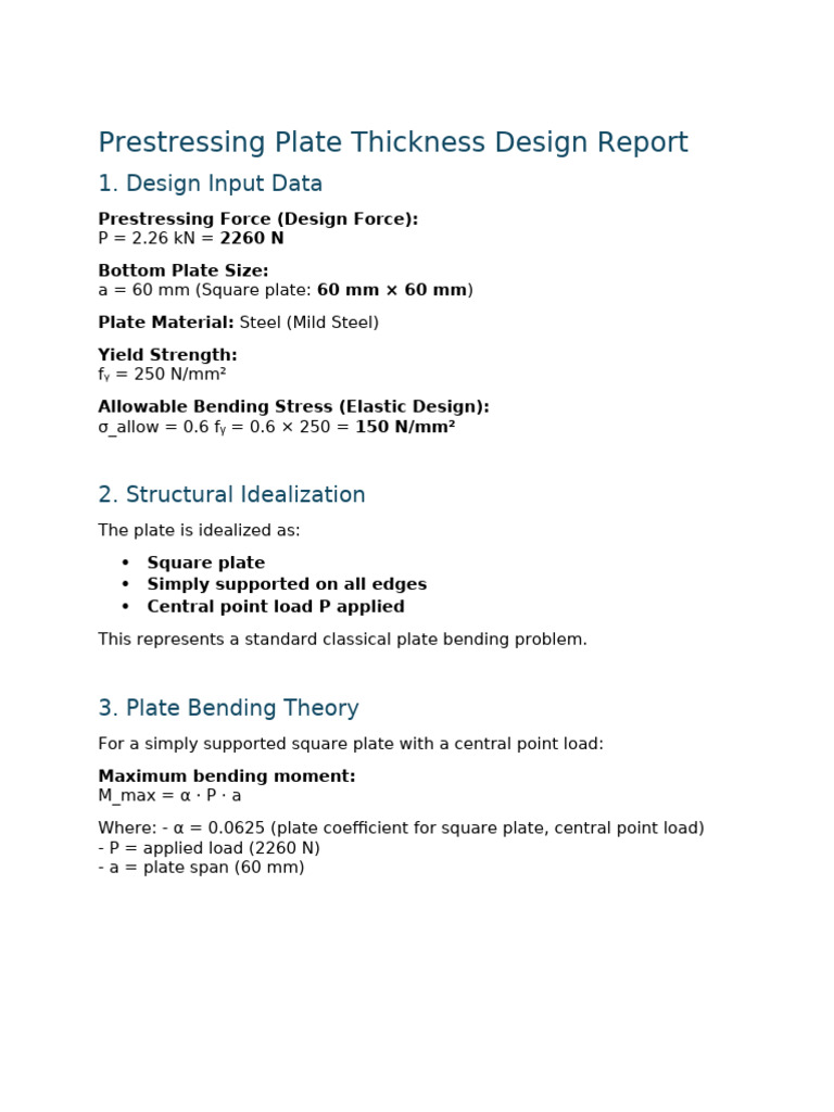 Plate Design Calculations | PDF