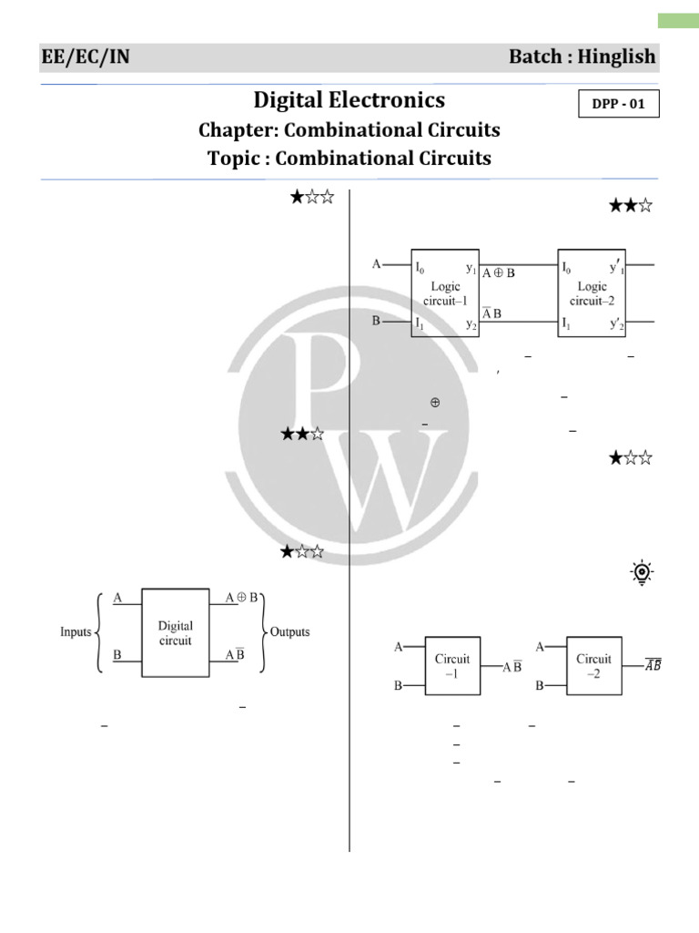 Combinational Circuits _ DPP 01 | PDF | Logic Gate | Computer Engineering