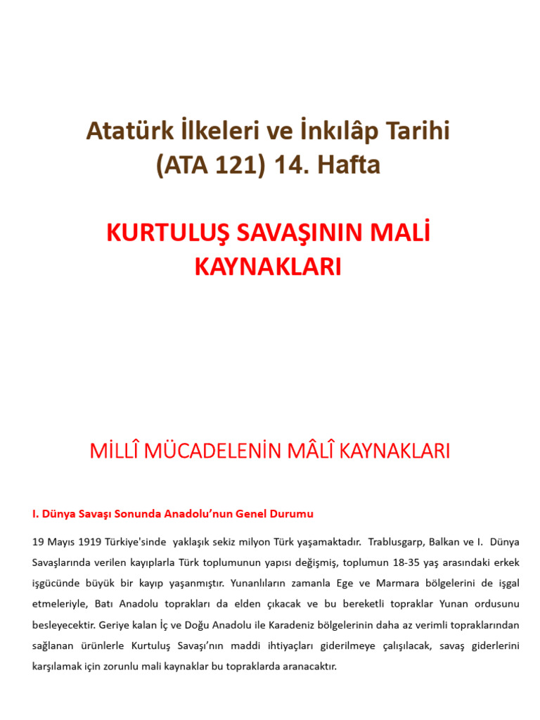 ATA121 14 DERS Milli Mucadelenin Mali Kaynaklari | PDF