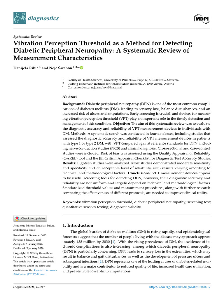 Vibration Perception Threshold as a Method for Det | PDF