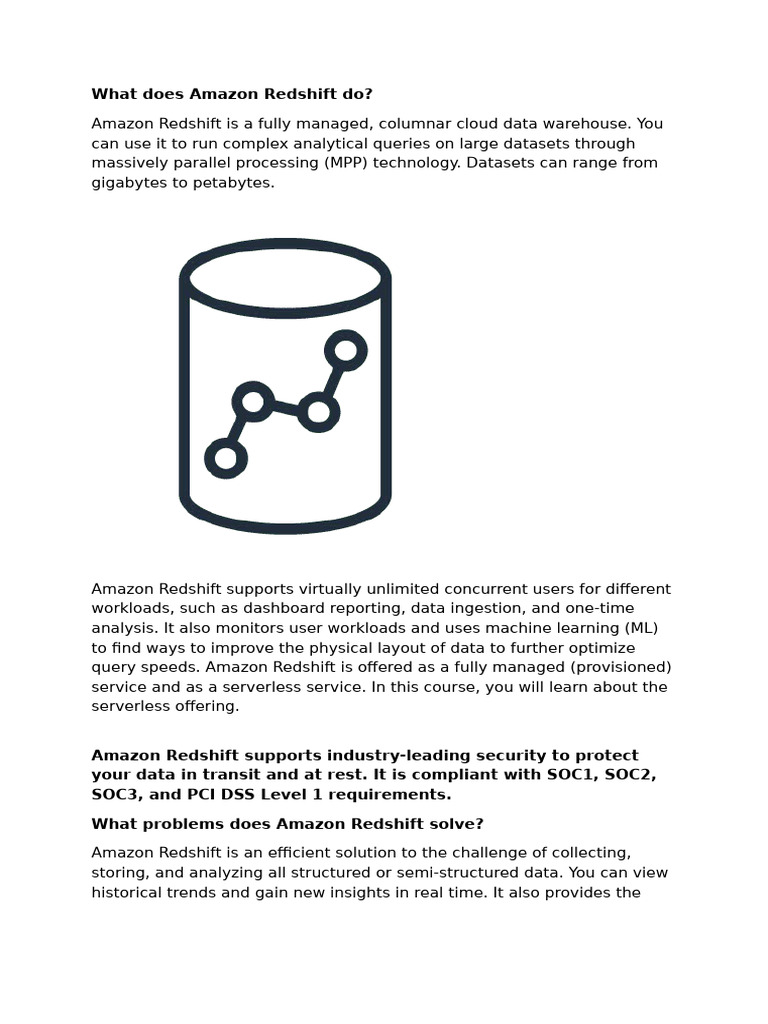 What Does Amazon Redshift Do | PDF | Databases | Amazon Web Services