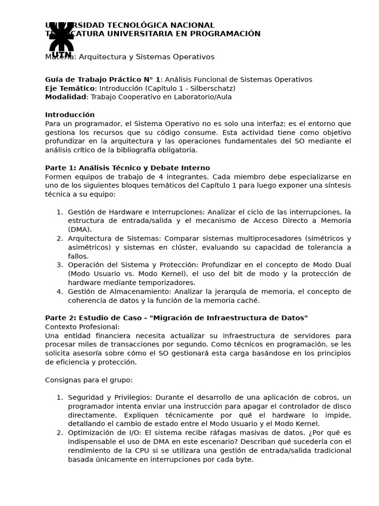 Guía de Trabajo Práctico N1 TUP | PDF | Sistema operativo | Hardware de ...