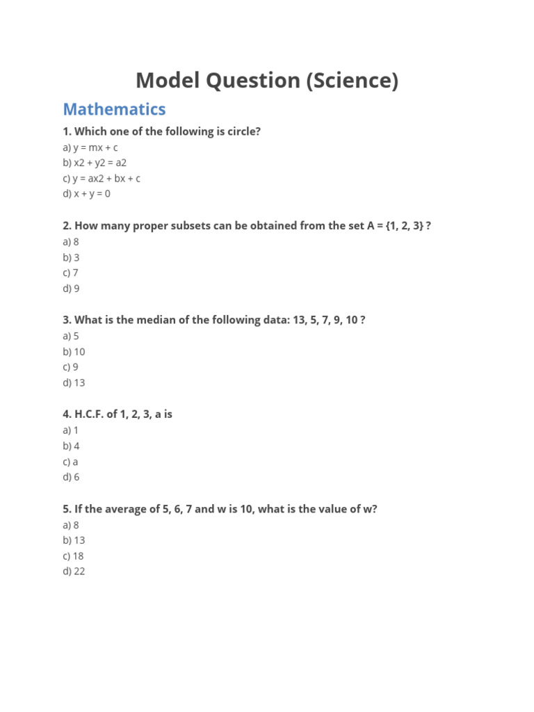 Model Question for Science 2078 | PDF | Electron | Heat
