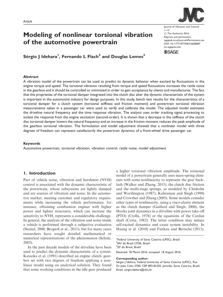 Modeling of Nonlinear Torsional Vibration | PDF | Manual Transmission ...