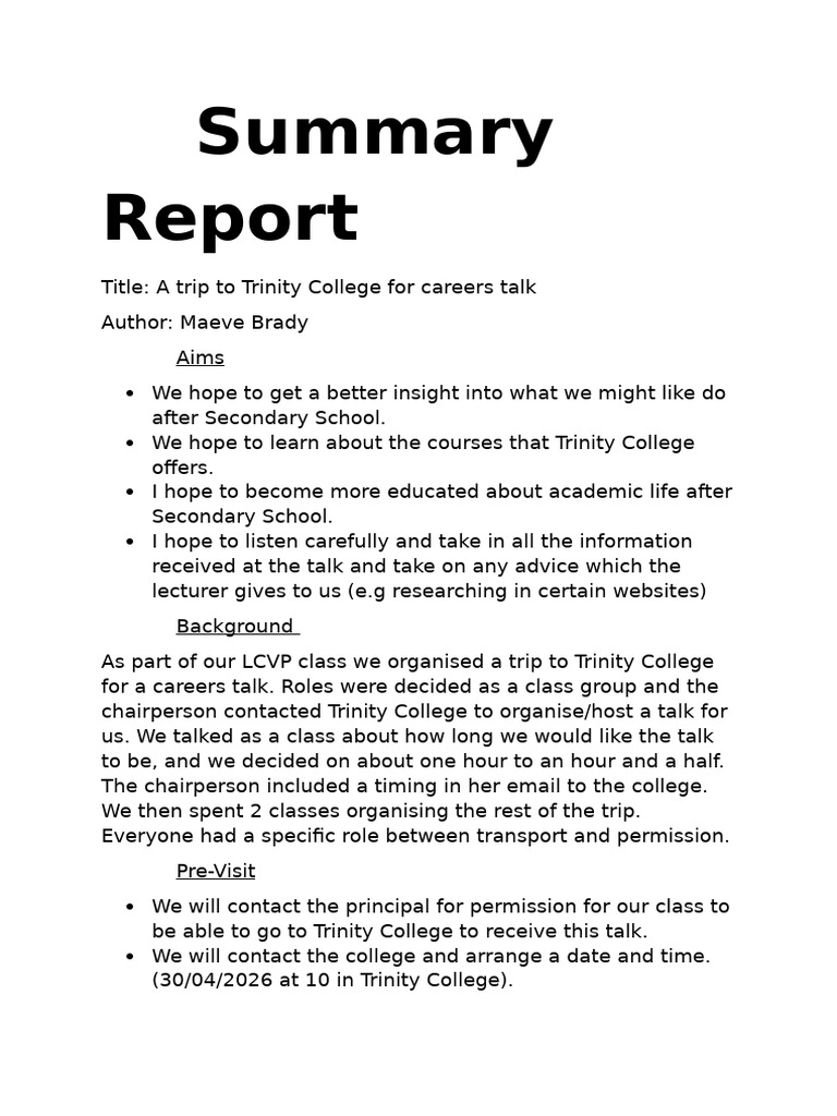 LCVP Summary Report | PDF