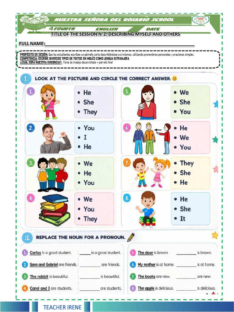 Ficha 1 4th Sesion 2 Unidad 1 Ingles | PDF