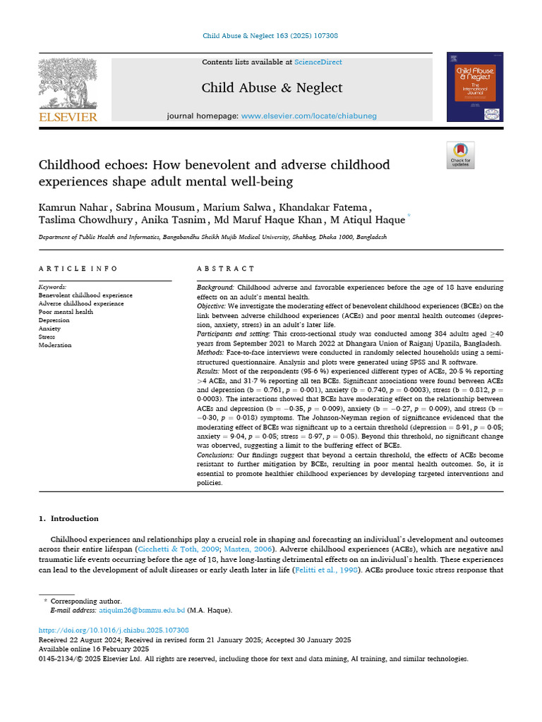 Childhood echoes How benevolent and adverse childhood experiences | PDF ...