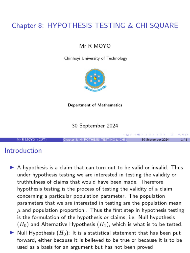 Chapter 8 - Hypothesis Testing | PDF | Chi Squared Test | Hypothesis