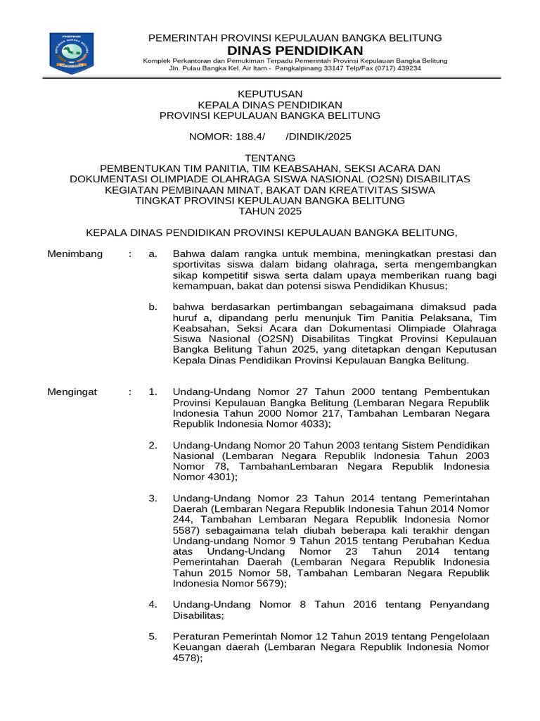 SK Panitia O2sn Disabilitas 2025 | PDF