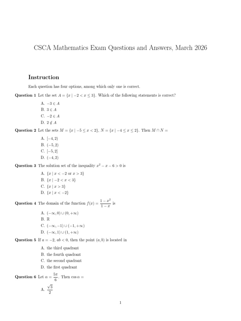 Mock Test 2 Csca Math March | PDF | Euclidean Geometry | Elementary ...