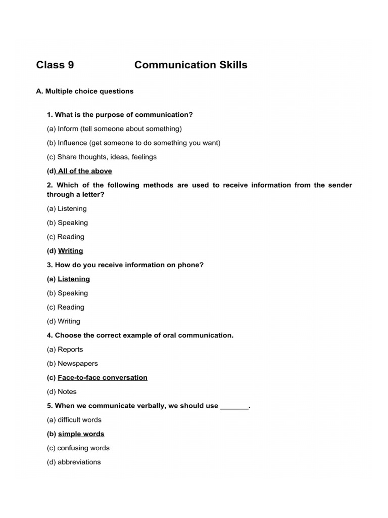 IX Unit 1 Communication Skills Solution | PDF
