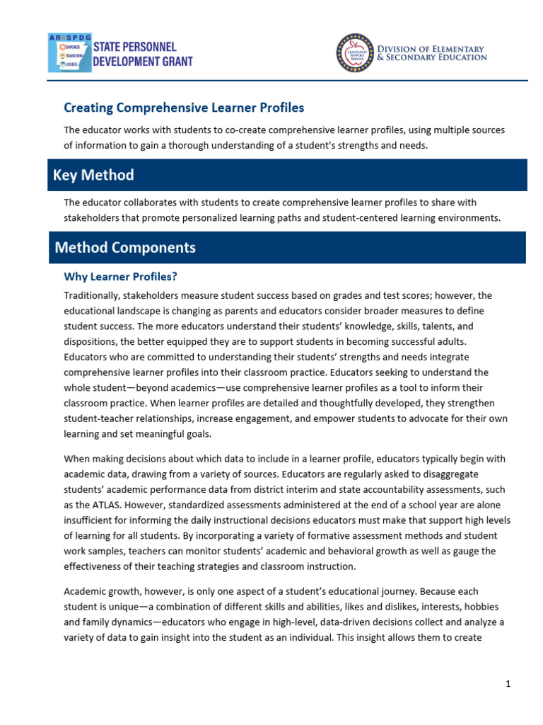 Preview Comprehensive Learner Profiles | PDF