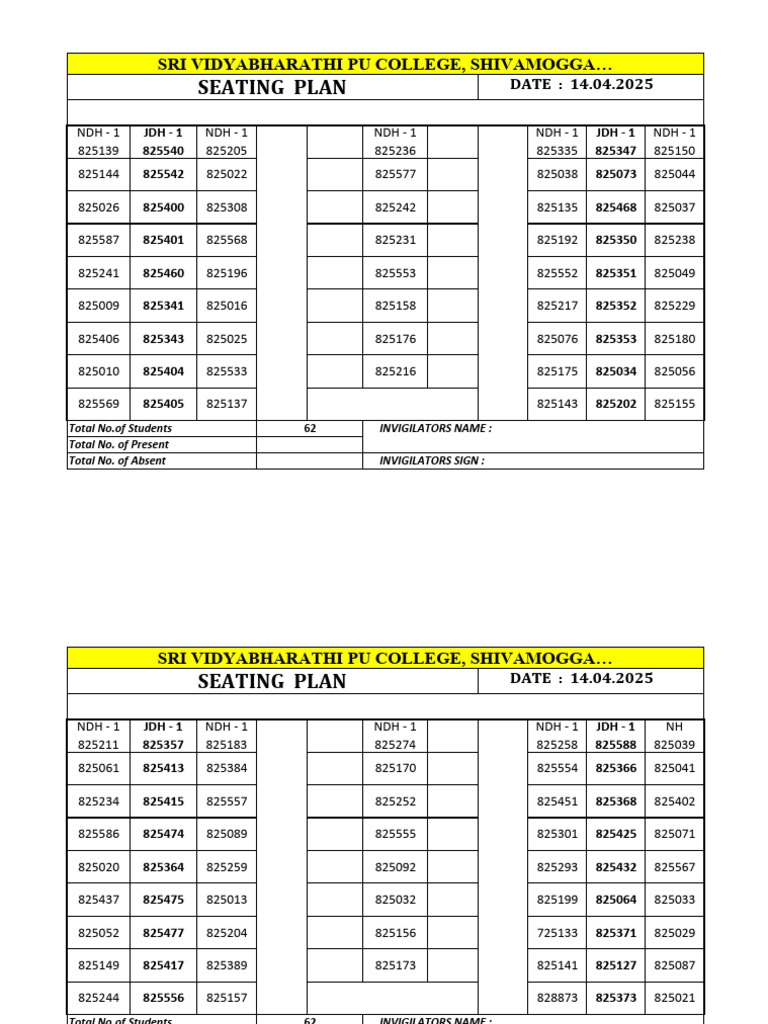 Seating Plan 14.04.2026 (Pu Board) | PDF