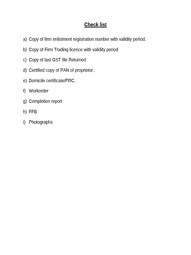 Check List 1 | PDF
