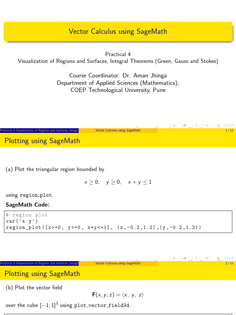 Practical 4 Vector Calculus | PDF | Mathematics | Applied Mathematics