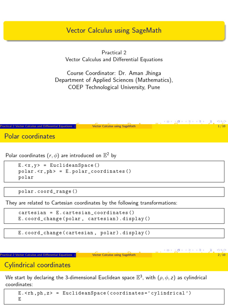 Practical 2 Vector Calculus | PDF | Euclidean Vector | Coordinate System