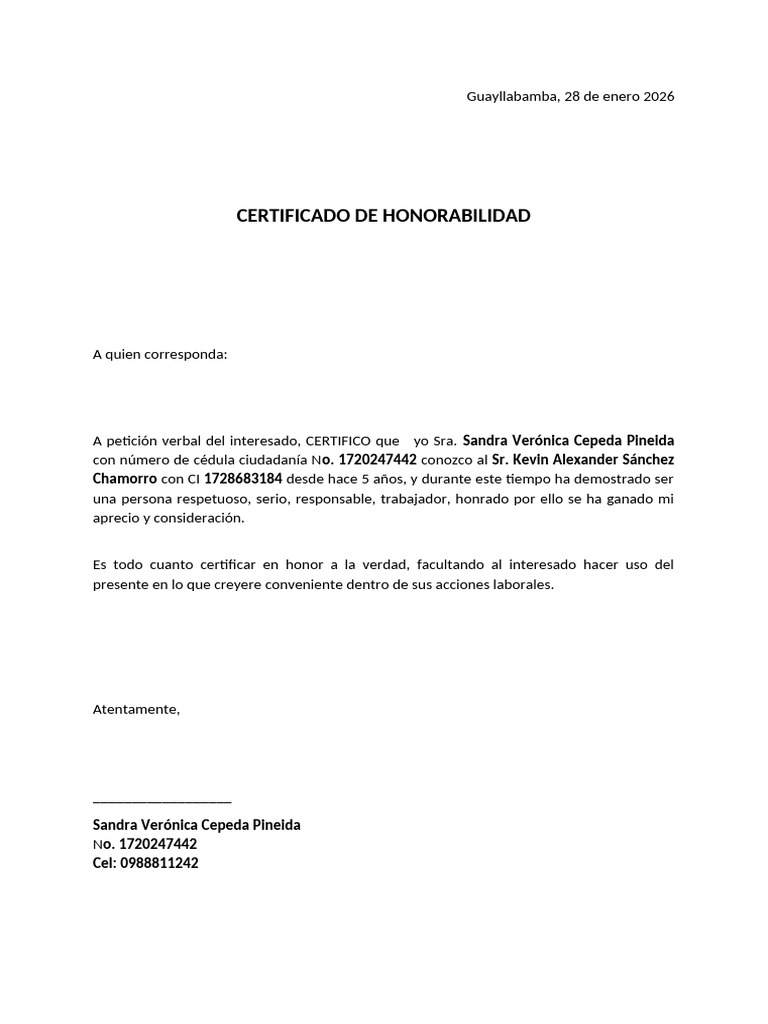 Certificado de Honorabilidad (3) | PDF