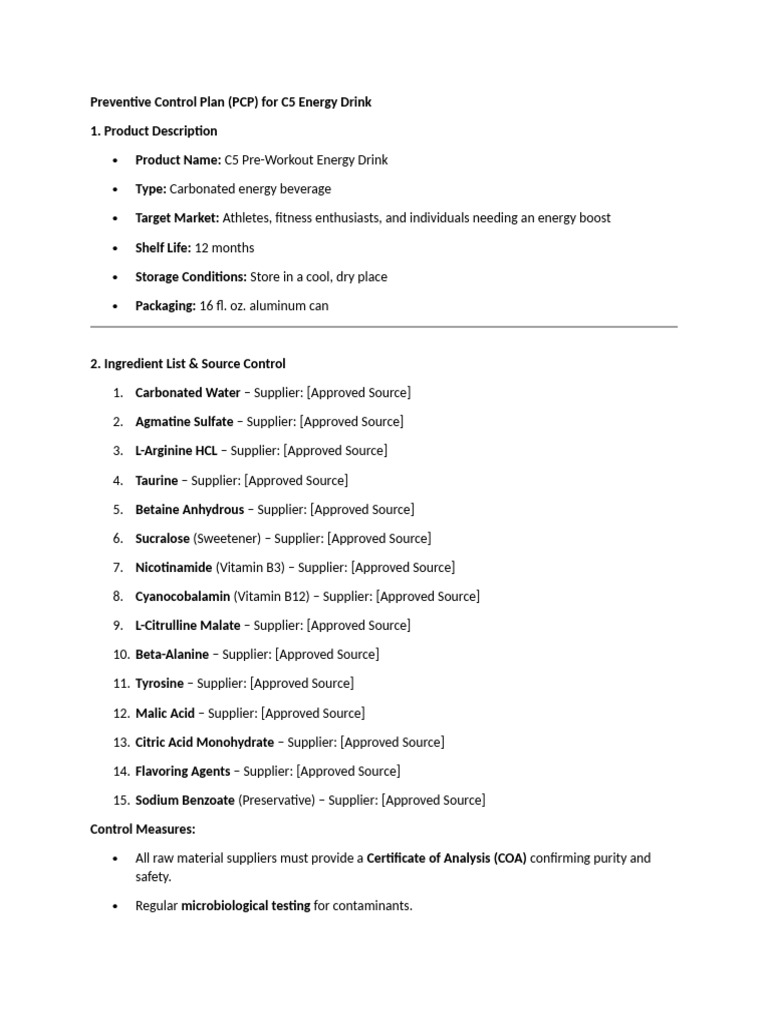 Preventive Control Plan | PDF | Ph
